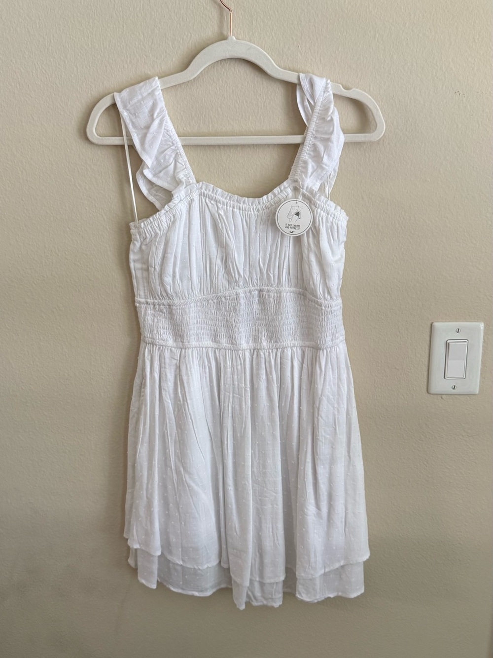 Hollister White Ruffle Strap Mini Dress